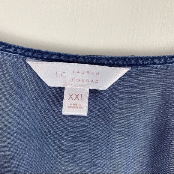 Lauren Conrad Chambray Ruffle Trim Tie Waist Flutter Sleeve Mini Dress XXL 2XL - Picture 4 of 6